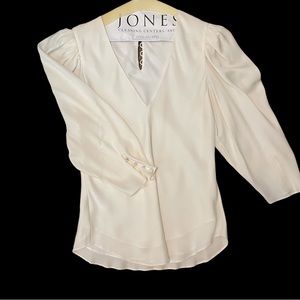 Frame Cream Bone 100% silk lined puff shoulder button sleeve top Sz: S Small
